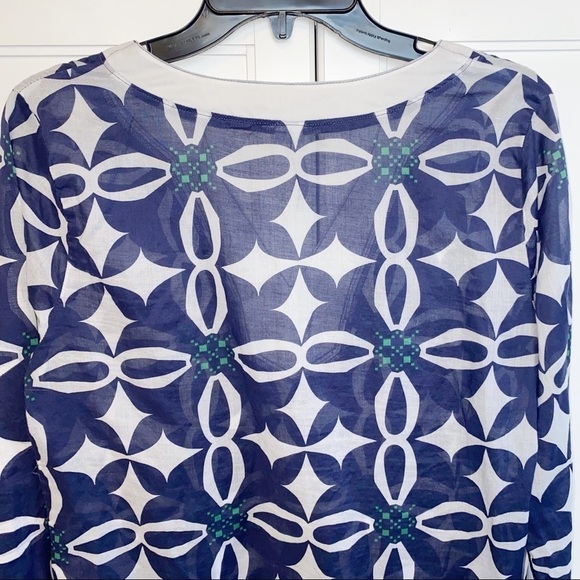 Michael Stars | Navy/White Voile Tile Flower Print V-Neck Pullover Tunic Small - Picture 5 of 9